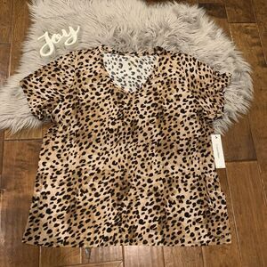 Calvin Klein Womens Top Liquid Jersey Short Sleeve Size 3X Leopard New